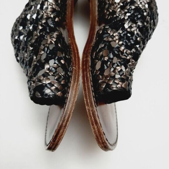 EMANUELE CRASTO Italy Woven Thong Flat Sandals Lather Black & Silver Sz 7 / 37 - Picture 10 of 13